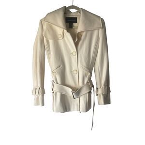 Moda Size Small Wool Blend Cream Button Belted Pea Coat Old Money‎
